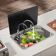 Glass Lid Stainless Steel Hand Wash Basin Sink With Folded Faucet Tempered Sink