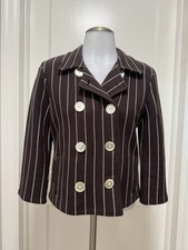 Lauren Ralph Lauren Brown Pinstripe Cotton Knit Double Breasted Jacket Petite