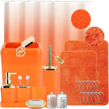 Orange Bathroom Set, Bathroom Sets with Shower Curtain and Rugs