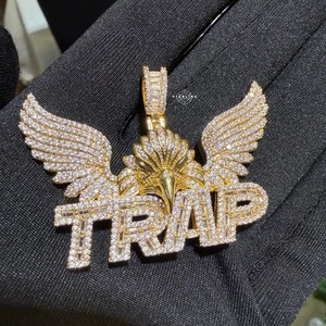 Authentic Trap Eagle Iced Statement Pendant Hip Hop 14k Gold Plated + AntiTarnish Rope Cha