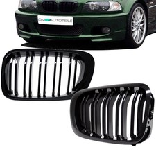 2x Kühlergrill Schwarz Glanz Doppelsteg für BMW E46 3er Coupe Cabrio 99-03 SPORT