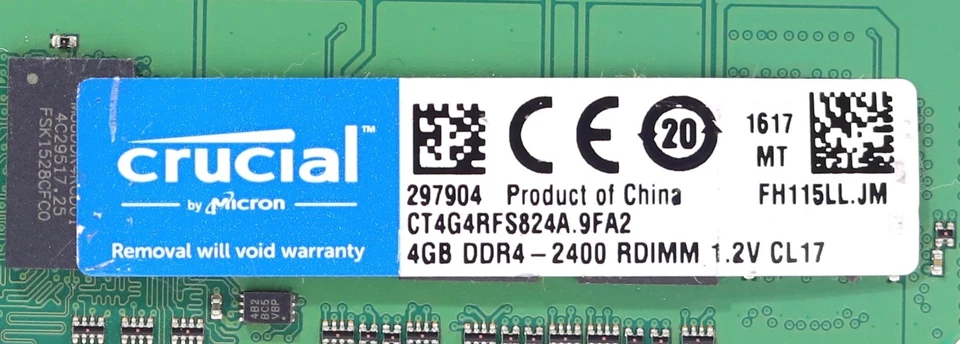 Crucial 4GB 1Rx8 PC4-19200 DDR4-2400 Server Memory P/N: CT4G4RFS824A.9FA2 Tested - Image 2 of 2