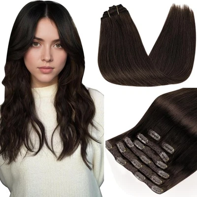 Extension Cheveux Naturel Clip Brun Foncé 35cm 7pcs 120g #2 - Photo 1/4