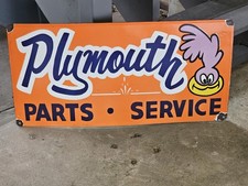 Huge Vintage Plymouth Parts And Service Roadrunner Porcelain Sign 30 X 15