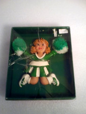 Cheerleader Green White Pom Poms Kurt Adler Christmas Ornament Sports NIB Blonde