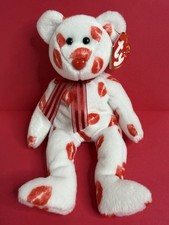 Ty Beanie Baby Smooch Bear Valentine's Day White Red Kisses MWMT  s