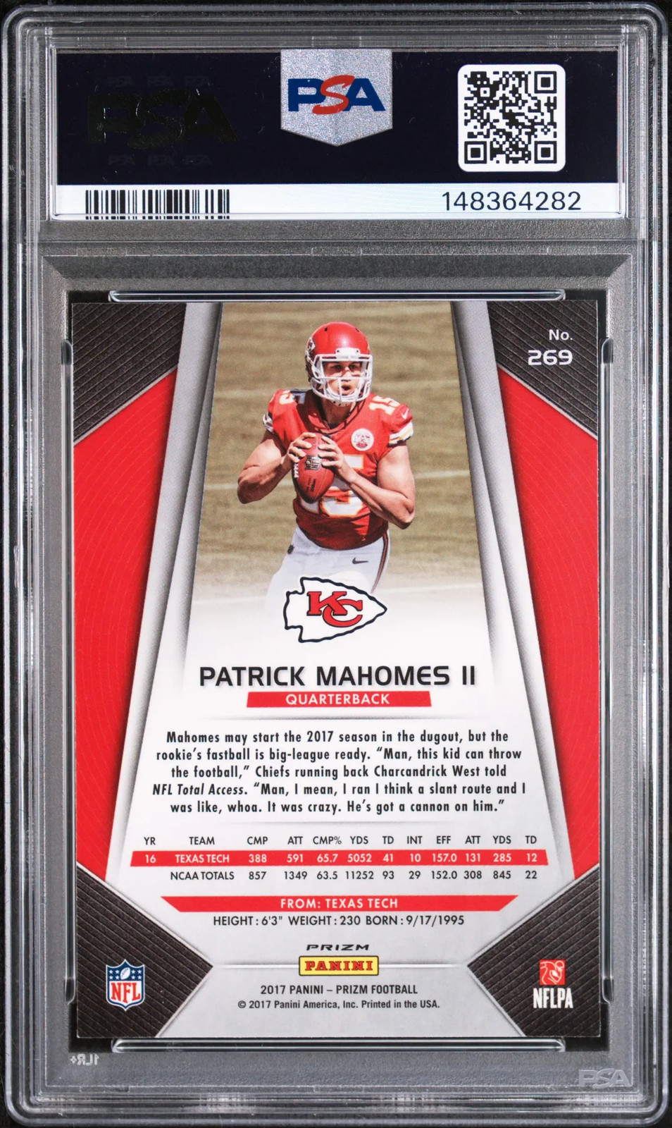 2017 Panini Prizm Patrick Mahomes II #269 Short Print Rookie PSA 8 view 2