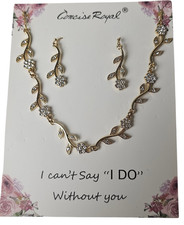 Gold Tone Rhinestone Necklace 18" Earrings Set Jewelry Brides Maid Wedding Gift