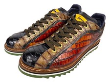 Scarpe sneakers Lorenzi uomo design pelle 15043 nero marrone arancione