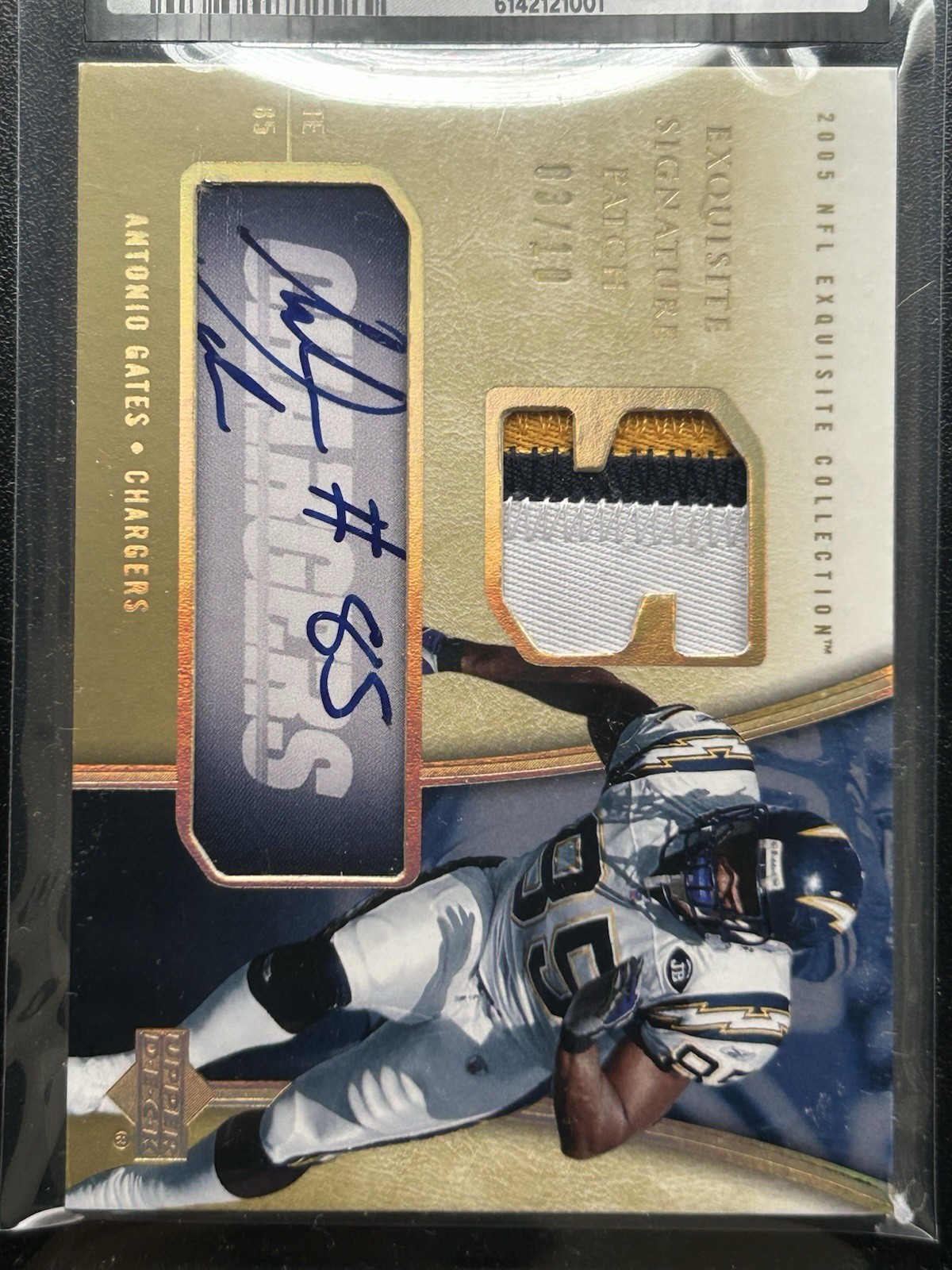 2005 UD Exquisite Collection Signature Patches /10 Antonio Gates Game Used Auto