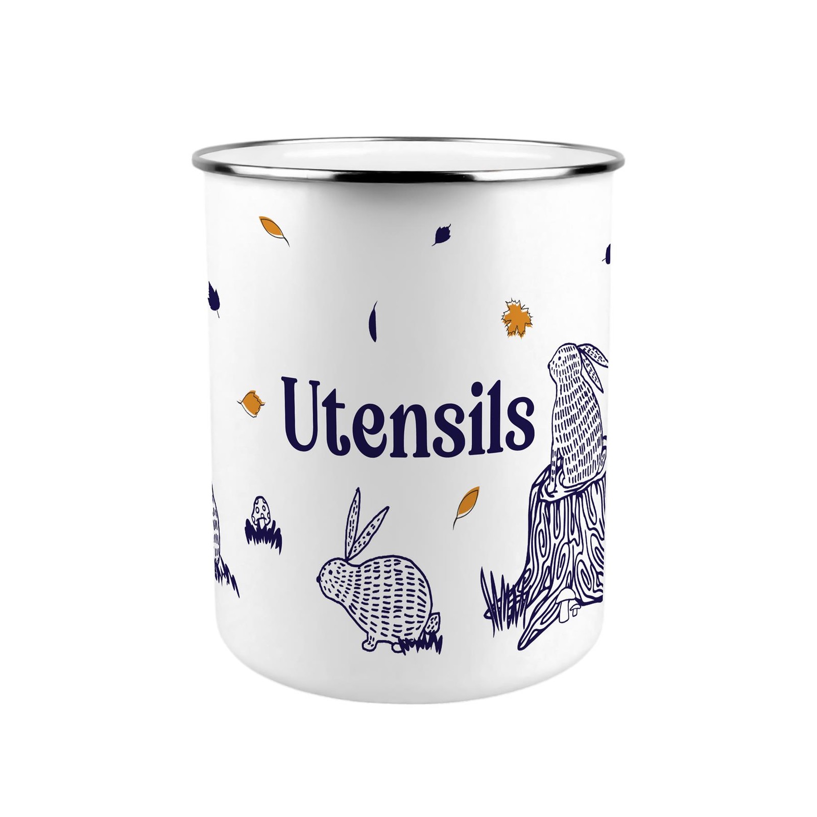 Woodland Rabbits Utensil Pot - Enamel XL Kitchen Utensil Organiser Decor Gift