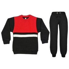 Kids Boys Girls Tracksuit Contrast Panel Top Bottom Black Sportswears Joggers