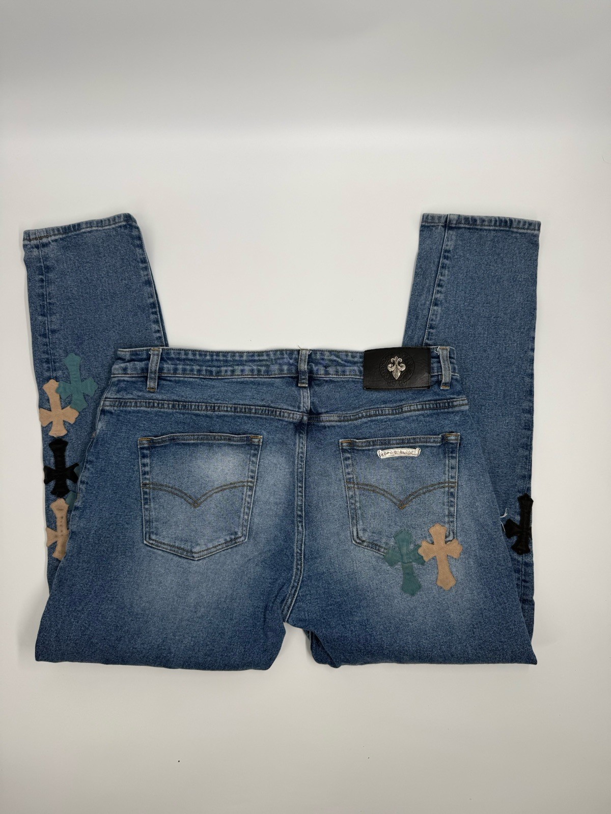 Chrome Hearts Inspired Cross Patch Blue Denim Jeans 36x30 thumbnail 4
