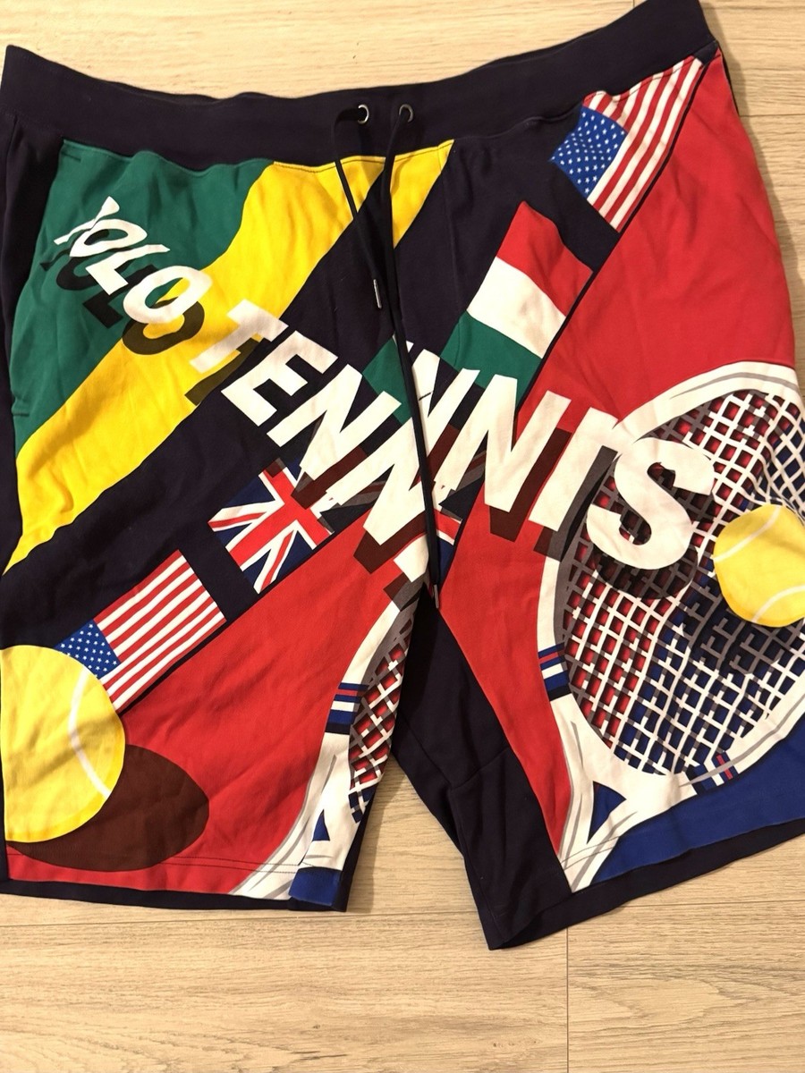 Polo Ralph Lauren XL Vintage Tennis Graphic Shorts Flags Print