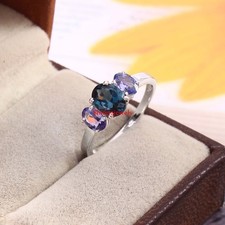 Natural London Blue Topaz  Tanzanite With 925 Sterling Silver Women's Ring 50