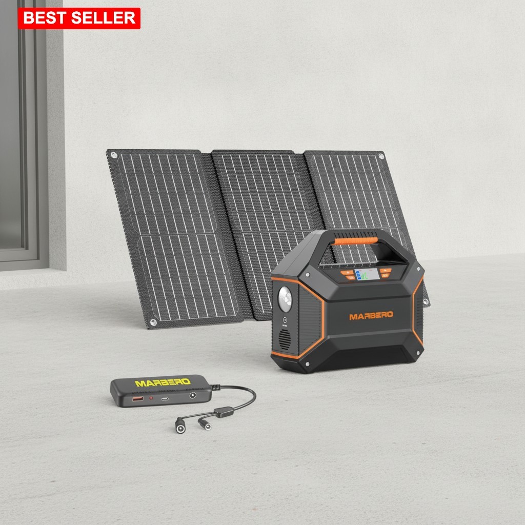 Portable Solar Generator 155Wh Power Station Includes 30W Panel Emergency Cam...