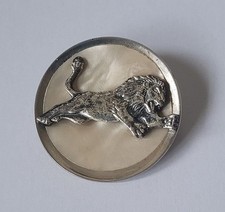 Vintage Lion Brooch Pin Souvenir Wildtuin Kruger Park S Africa Silver Abalone