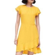 NWT Banana Republic Bright Yellow Flutter Sleeve Ruffle Hem Dress Size 0