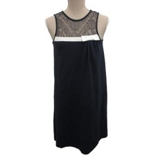 Red Valentino Rayon Lace Ribbon Motif Knee Length Sleeveless Dress Size XS Navy