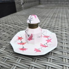 Antique Inkwell Porcelain with bird & floral design c19th Continental