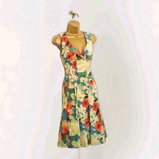 Vintage 90s Karen Millen Stretch Cotton Dress UK 8 Fit & Flare Tropical Print