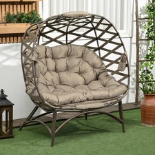 Outsunny 2 Seater Egg Chair Outdoor with Cushion, Cup Pockets Refurbished