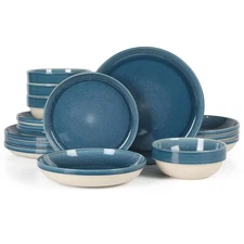 Kitchen Essentials Banquette 16 Piece Double Bowl Plates and Bowls Reactive G...