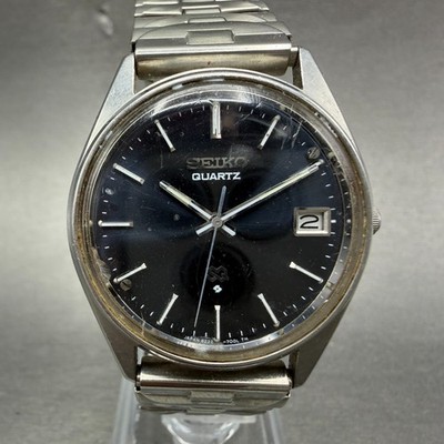 Seiko SQ Watch Men 34mm Blue Dial Silver Tone Date 8222-7009 New