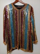 Vintage Jewel Queen Sequin Cardigan 100 Silk Large India Wedding Bridal Top