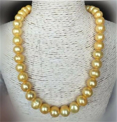 18'' AAA 10-11MM SOUTH SEA NATURAL GOLDEM BAROQUE PEARL NECKLACE 14K GOLD CLASP
