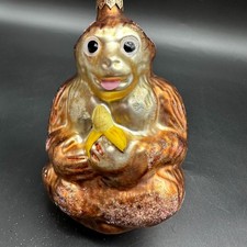 GLASS MONKEY HOLDING BANANA ORNAMENT 5" CHRISTMAS MONKEY