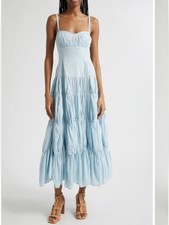 Ulla Johnson Emmalina Sweetheart Neck Tiered Midi Dress in Adriatic Blue