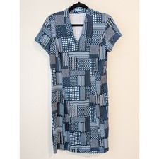 J. McLaughlin Ivana Catalina Cloth V Neck Patchwork Print Dress Blue Size L