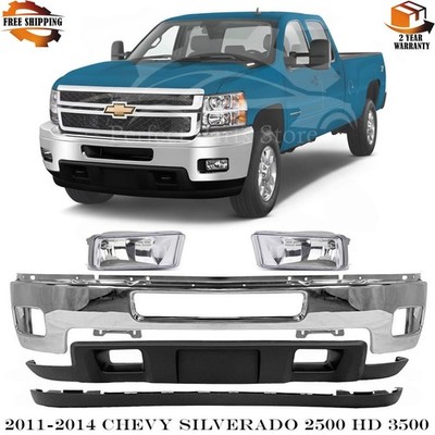 Front Bumper Chrome Kit With Fog Lights For 2011-2014 Silverado 2500 3500 HD