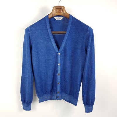 Gran Sasso Strickjacke Herren Gr 48 Blau Wolle Slim Strick Cardigan V-Ausschnitt