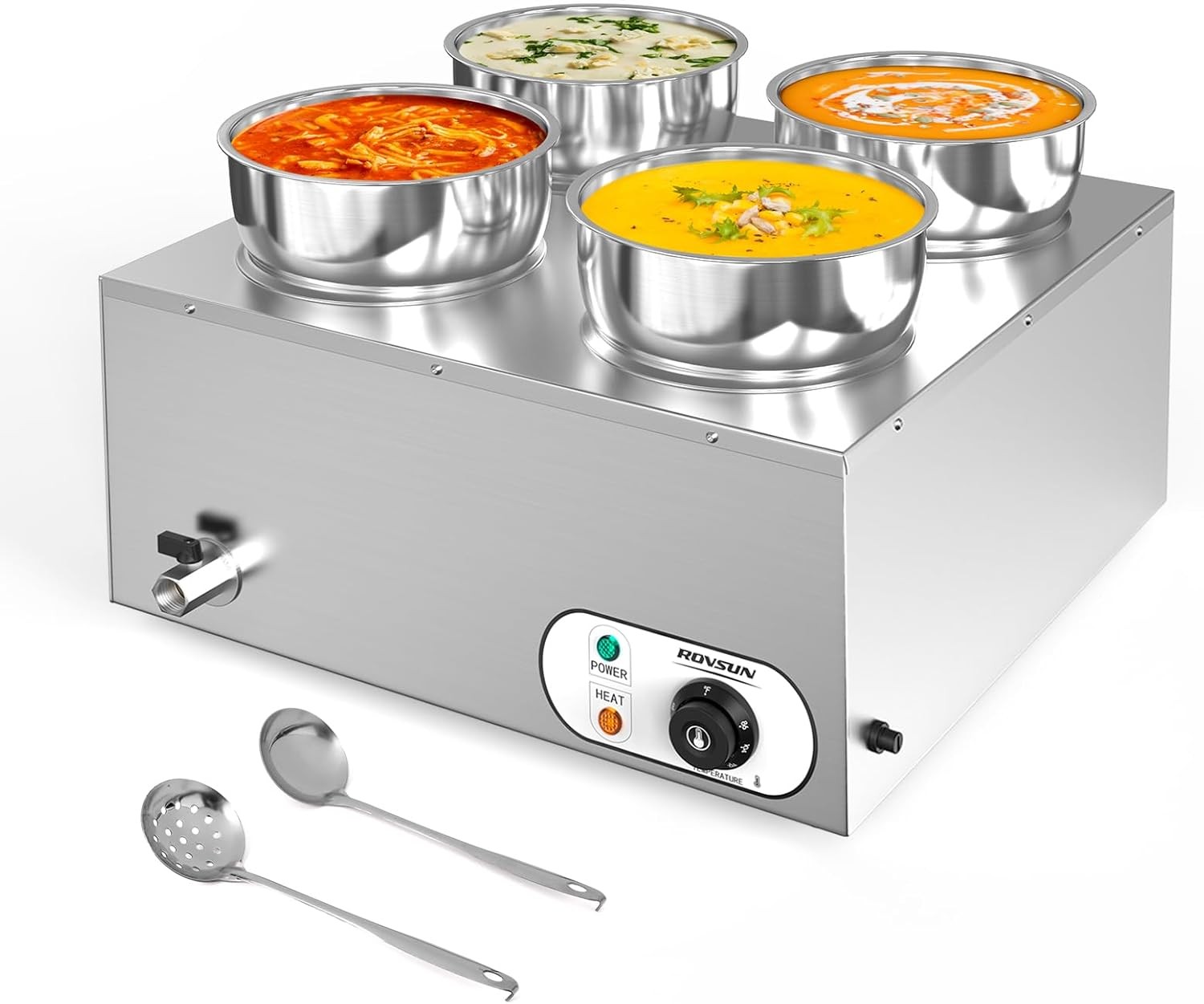 ROVSUN 1500W Four 29.6QT Commercial Soup Warmer with Three Pots for Food Heating