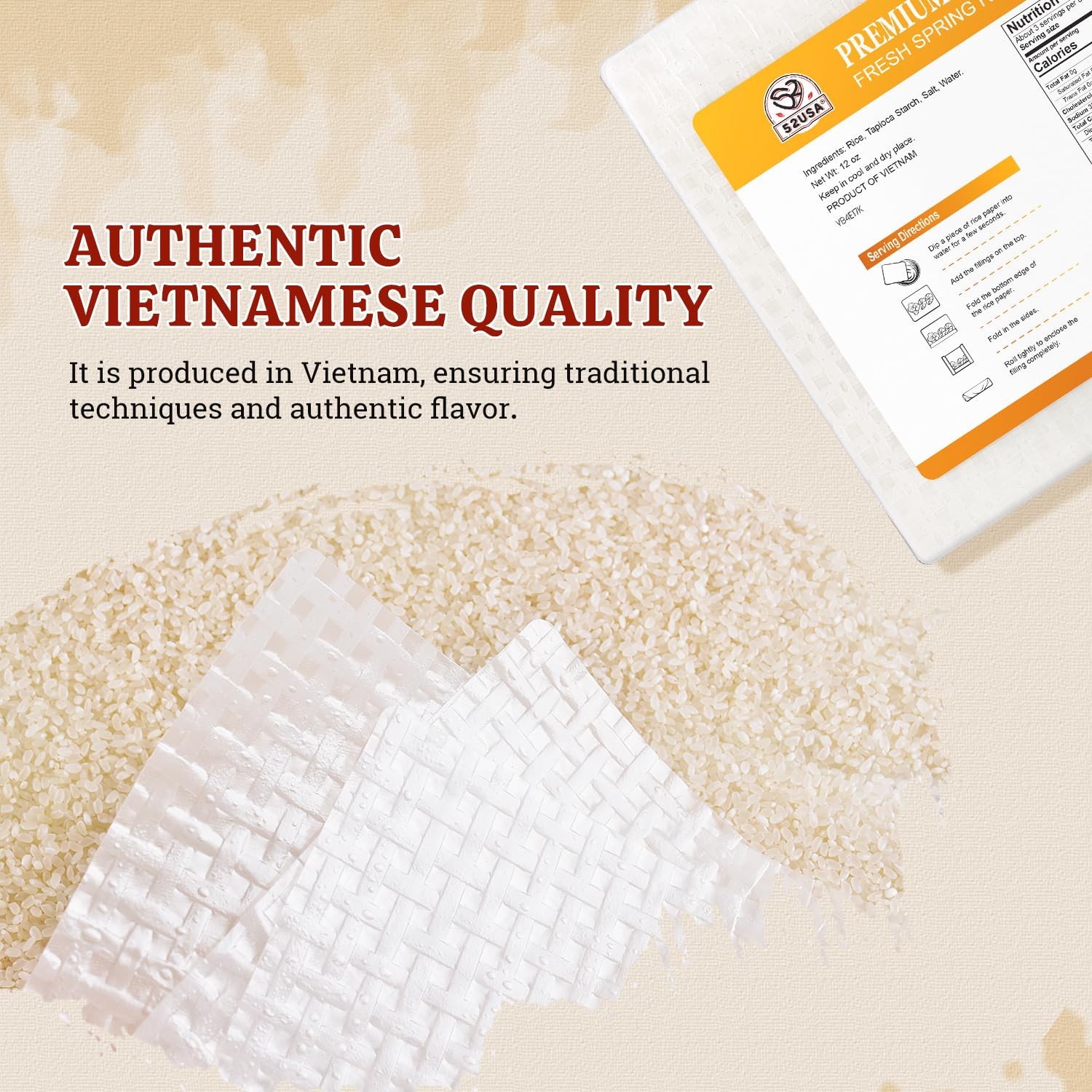 Square Rice Paper, 1 Pack, White Rice Paper Wrappers, Fresh Spring Roll Wrapp...