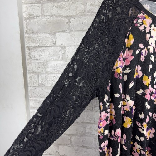 Torrid Pink Romantic Girly Floral Black Lace Sleeve Knit Popover Top Size 3 3x - Picture 4 of 13