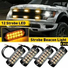 4PCS 12LED Amber Truck Flashing Car Beacon Warning Hazard Strobe Flash Light Bar