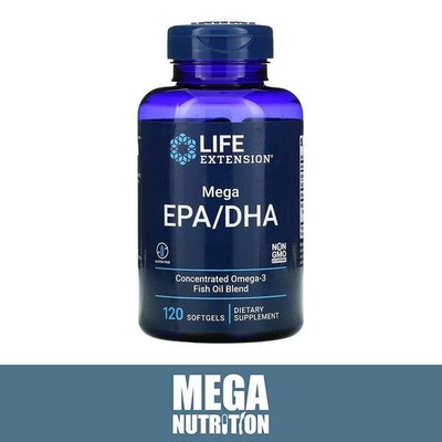 Life Extension Mega EPA/DHA Konzentrierte Omega-3 Fischölmischung | 120 Weichkapseln