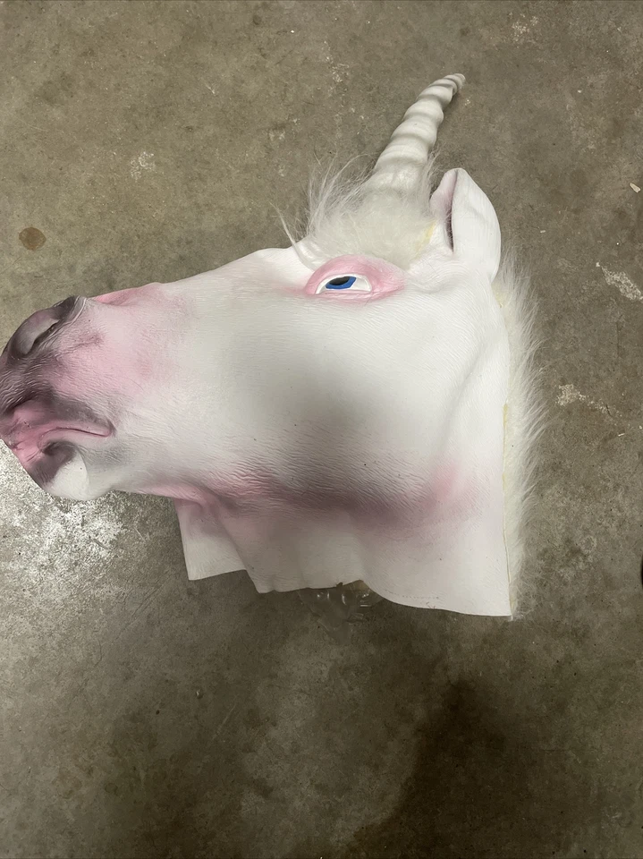 Unicorn Latex Mask with Horn and Fur Mane Dress Up - Image 2 of 4