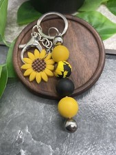 4" Silver-Tone Silicone Beaded Charm Keychain New Free Ship A3899