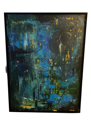 Framed  36x48 In. Canvas Painting-  The rainforest  plastor and acrylic