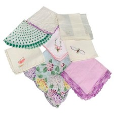 Vintage Assorted Embroidered Floral Handkerchiefs Set of 9