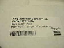 NEW KING INSTRUMENT 75301117C03 FLOWMETER 1/2"FNPT BR EP 14.4 SCFM BR IV