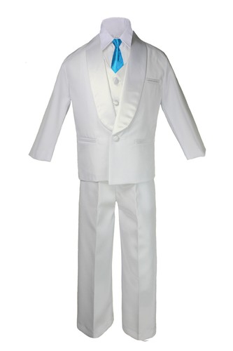 6pcs Boy Teens White Satin Shawl Lapel Suit Tuxedo pick color Satin LongTie 8-20 - Picture 24 of 28