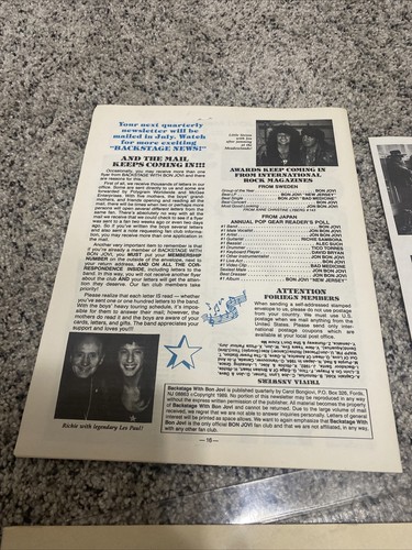 Backstage with Bon Jovi official fan club volume 1 issue 2 - Picture 6 of 7
