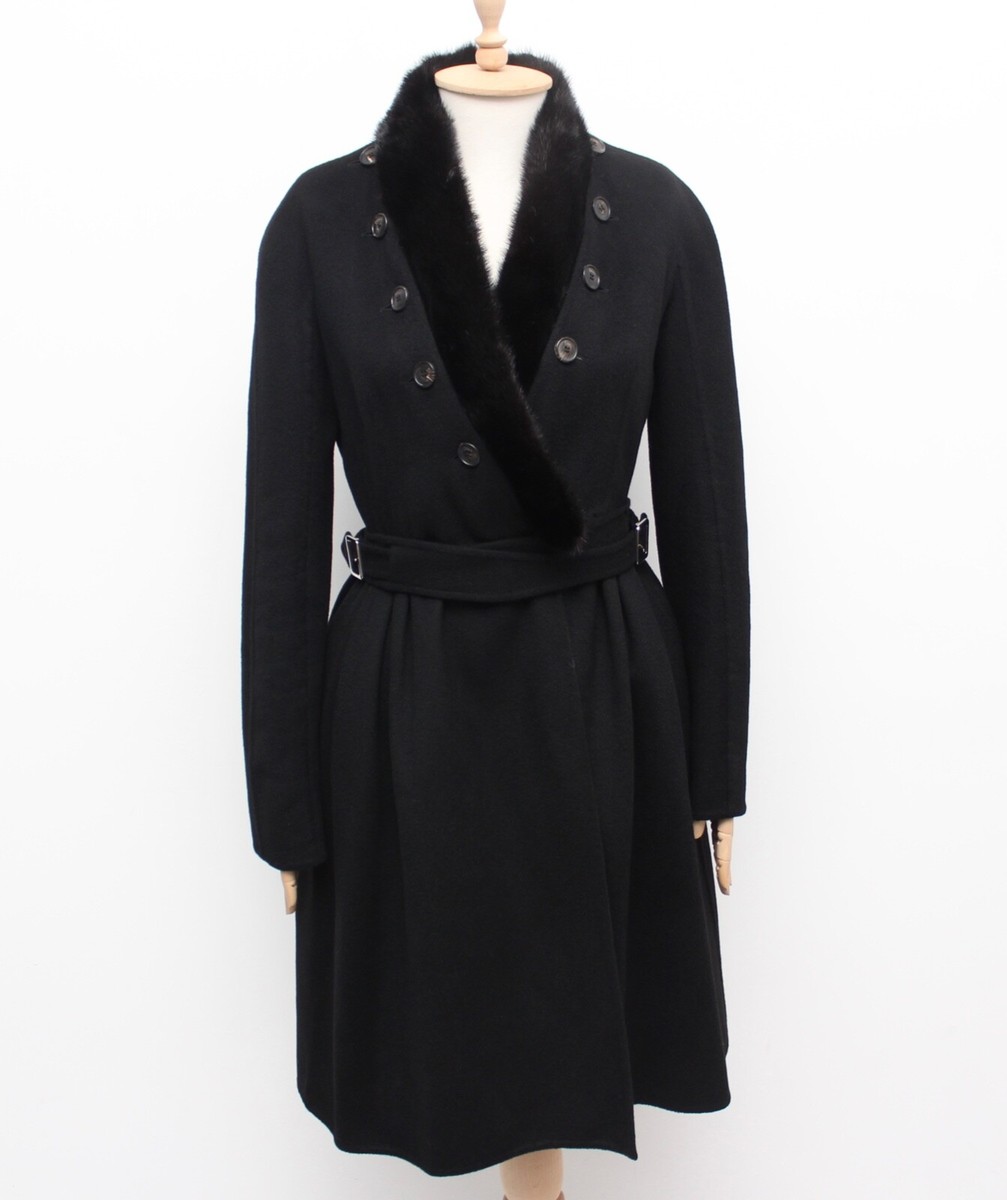 Womens CHRISTIAN DIOR Cashmere Mink Fur Trim Black Long Coat Womens CHRISTIAN DIOR Cashmere Mink Fur Trim Black Long Coat