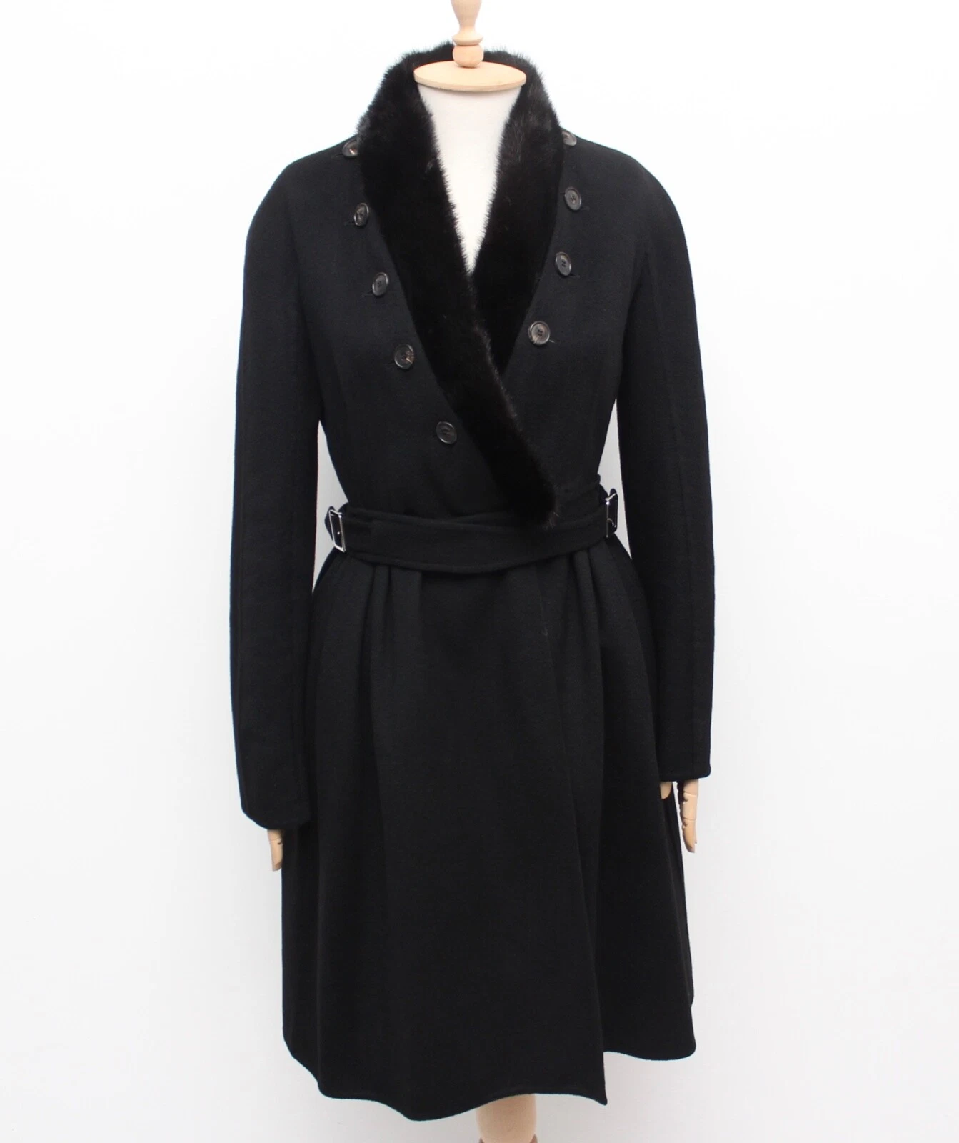 Manteau long femme CHRISTIAN DIOR cachemire vison garniture noir manteau long RARE 6 S/M