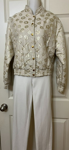 St John Sport Jacket Sz Sm.Cream/Gold St John "SJ"LOGO Print Fabric Made N Italy - Picture 4 of 14